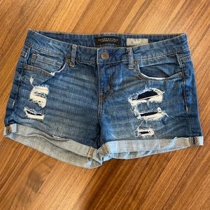 Mid-rise, distressed jean shorts